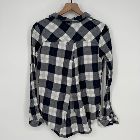 Thread & Supply Plaid Flannel Shirt Button Down Long Sleeve Navy Ivory M - Picture 6 of 8